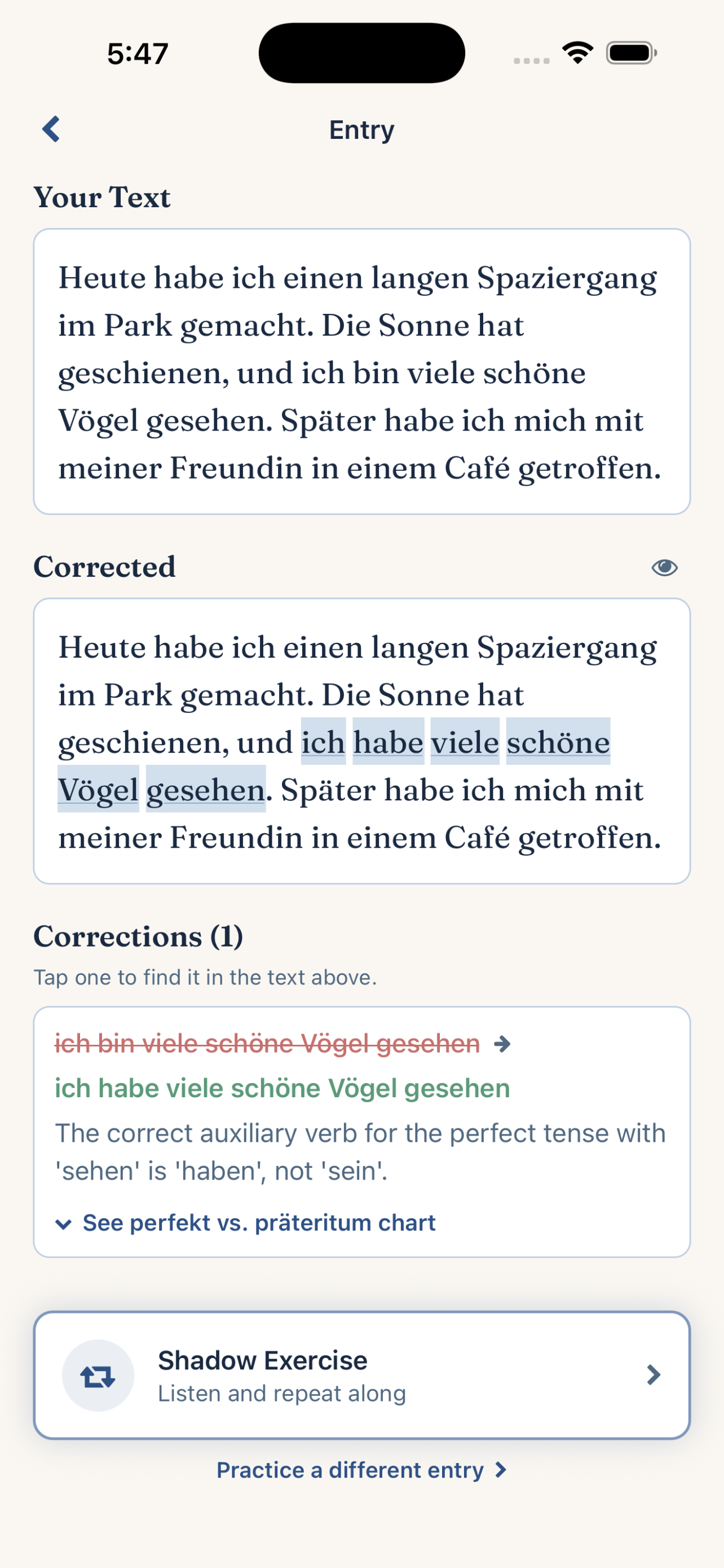 Edelvox corrections screen