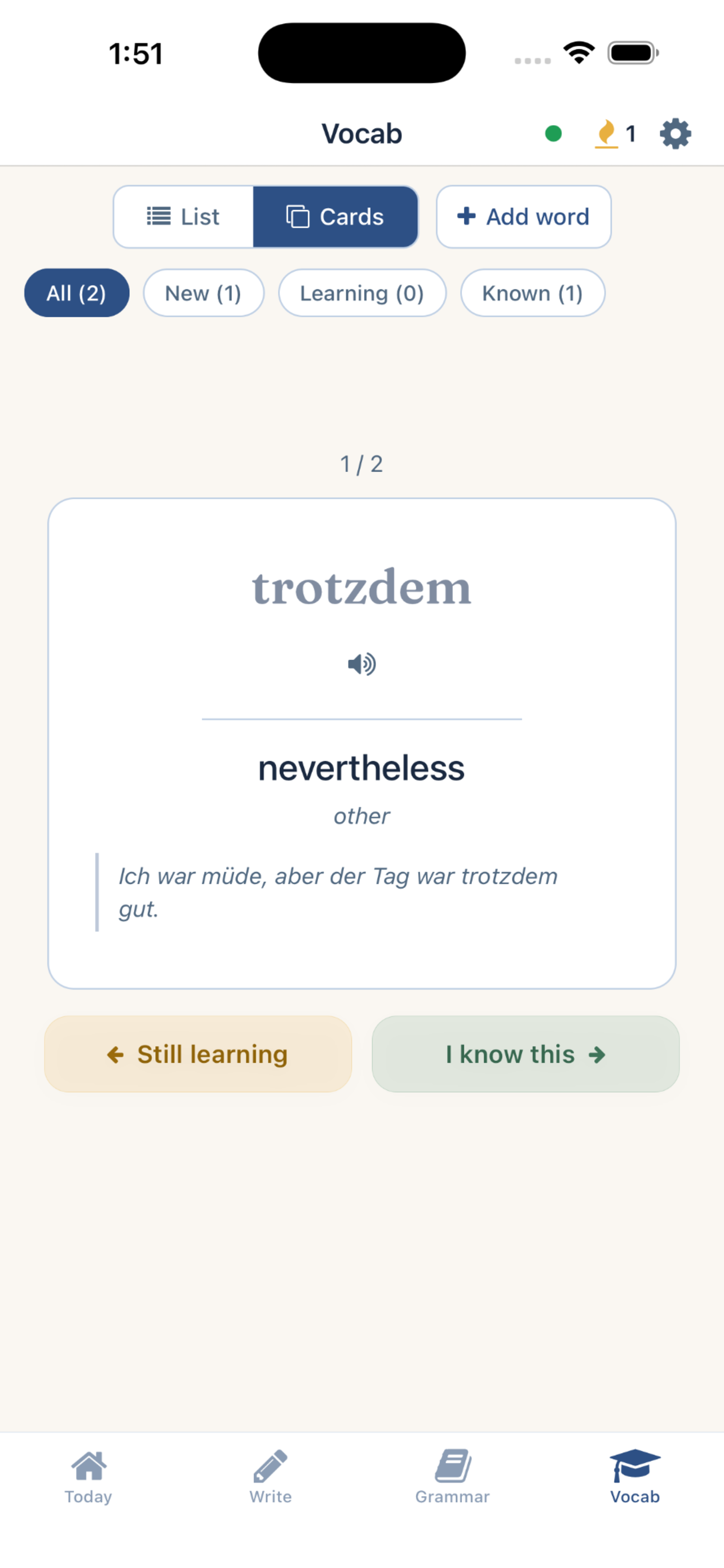 Edelvox smart flashcards screen