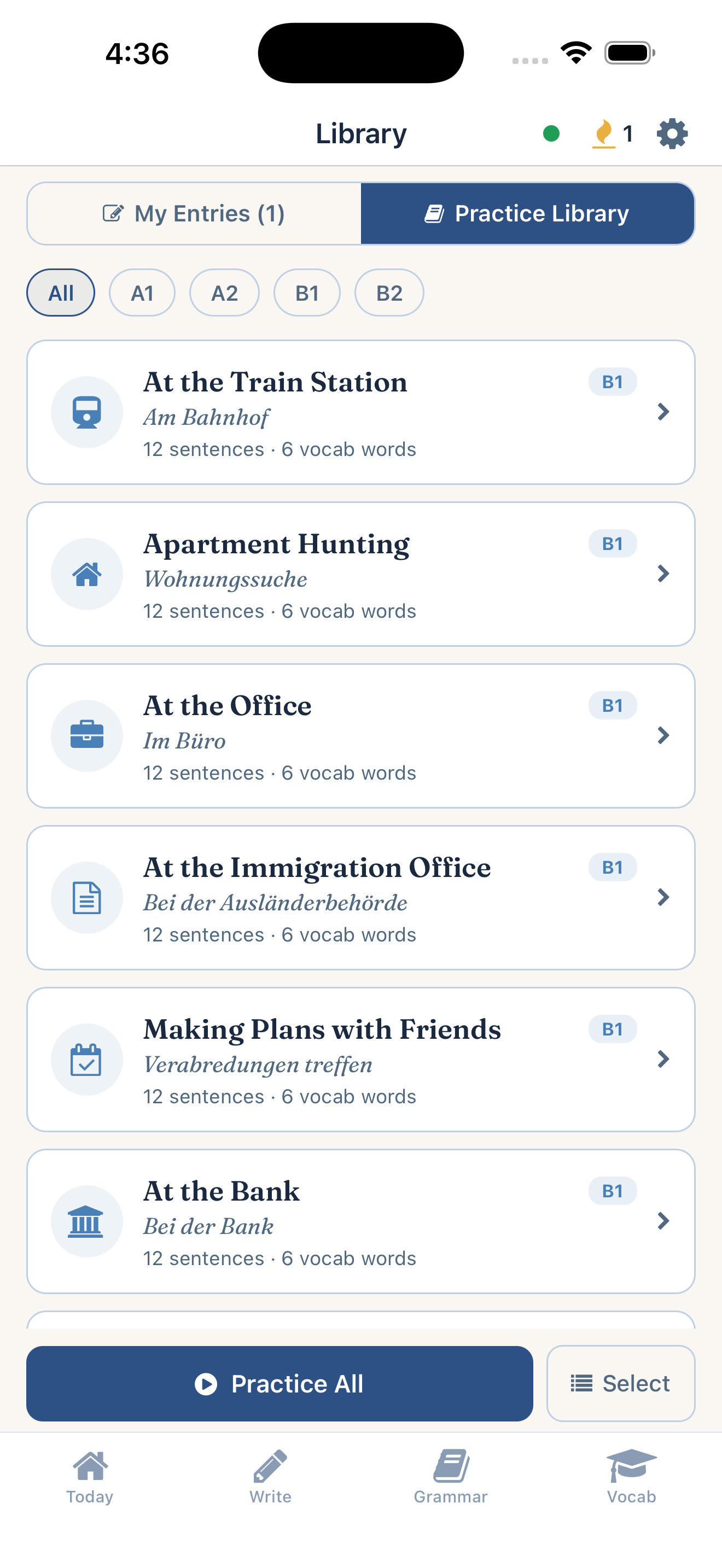 Edelvox Practice Library screen